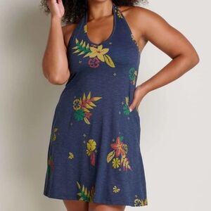 Toad & Co Plumeria Halter Dress Stretchy Pockets Above Knee Built In Bra Large